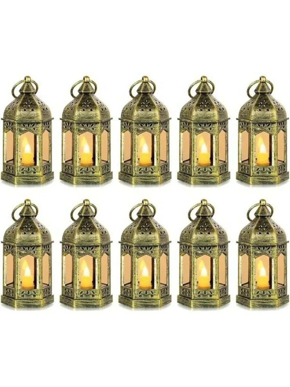 Gold Mini LED Lanterns Set of 10 Flickering Wedding Party Table Centerpieces